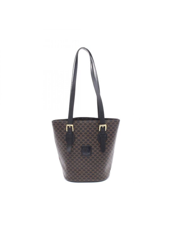 Celine Handbags - Celine Tote Macadam Black Dark Brown Canvas Leather